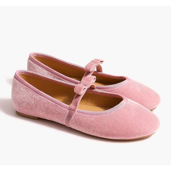 NWOT J. CREW CREWCUTS Girls' Velvet Bow Strap Mary Janes Pink 4 - Picture 1 of 7